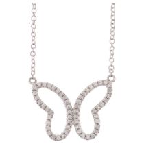 An 18ct white gold diamond butterfly openwork pendant necklace, maker V&Co, London 2015, set with