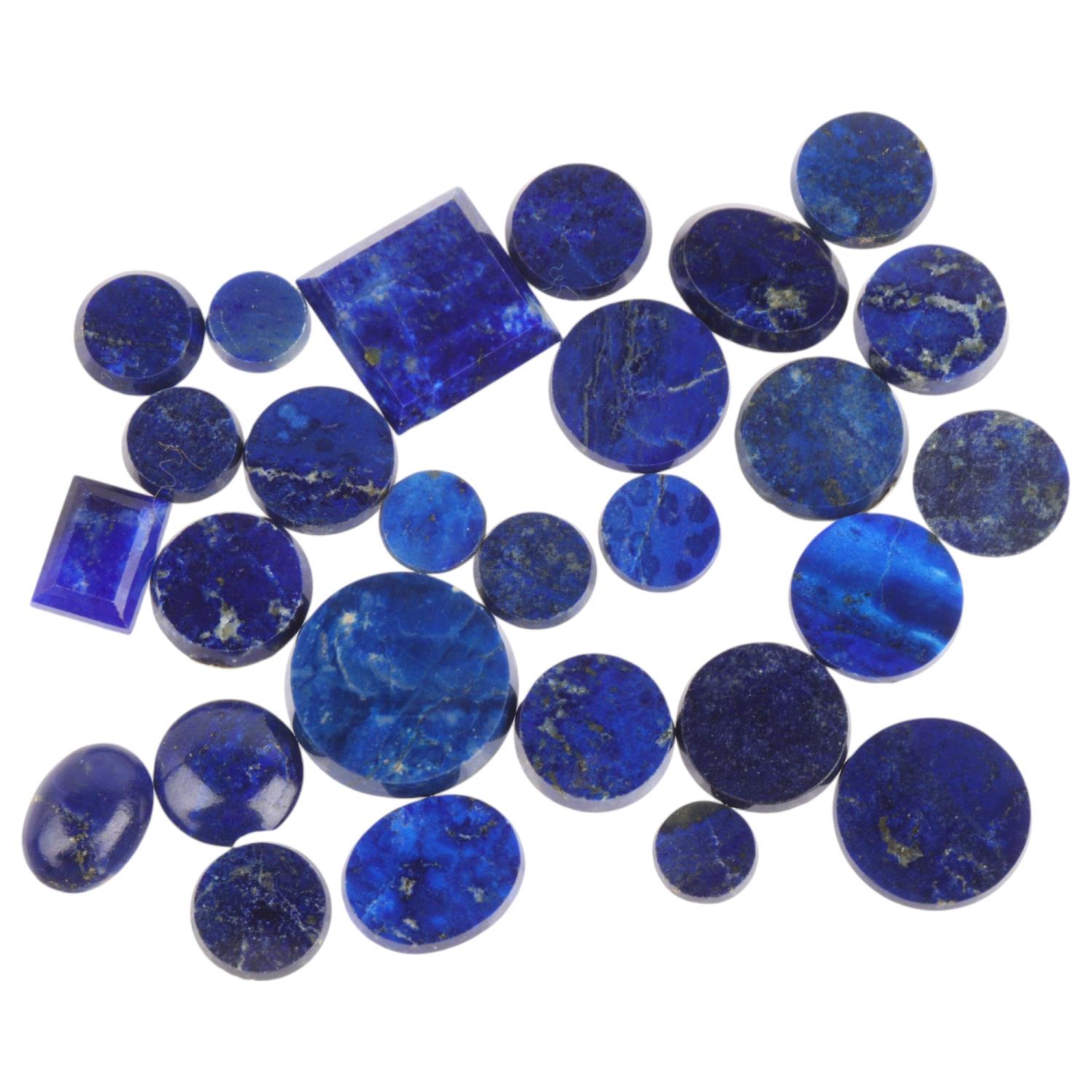 25 various lapis lazuli tablets, largest circle diameter 23.4mm A few have faint hairline cracks,