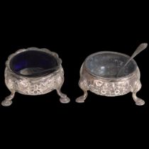 **WITHDRAWN** - 2 George III silver salt cellars, indistinct marks, largest 7.5cm, 5oz