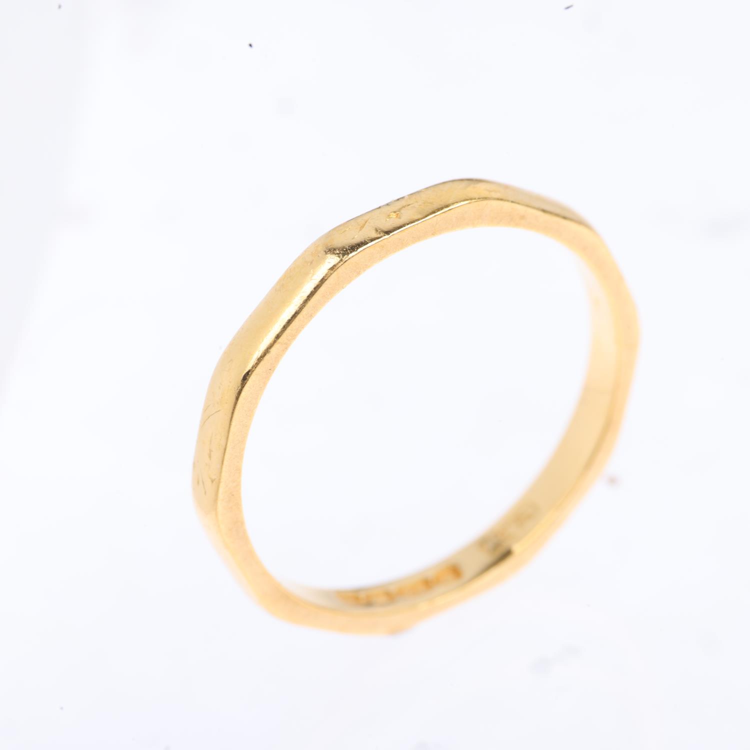 A mid-20th century 22ct gold wedding band ring, maker L&W, Birmingham 1946, faceted form, band width - Image 2 of 4