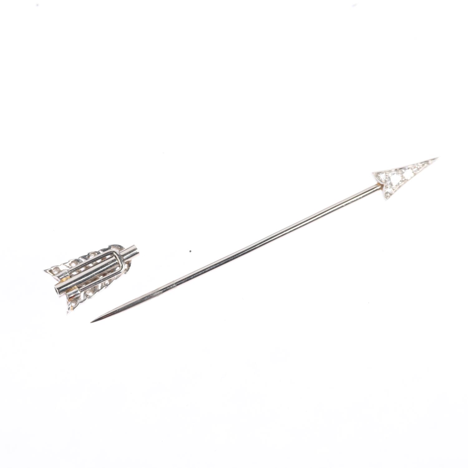 An Art Deco diamond 'Arrow' jabot pin, circa 1920, set with round and old-cut diamonds, unsigned and - Image 3 of 4