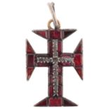 A Portuguese almandine garnet and diamond 'Order Of Christ' cross pendant, 19th century, the