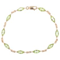 A 9ct gold peridot tennis line bracelet, set with marquise-cut peridot, 18cm, 6.2g No damage or