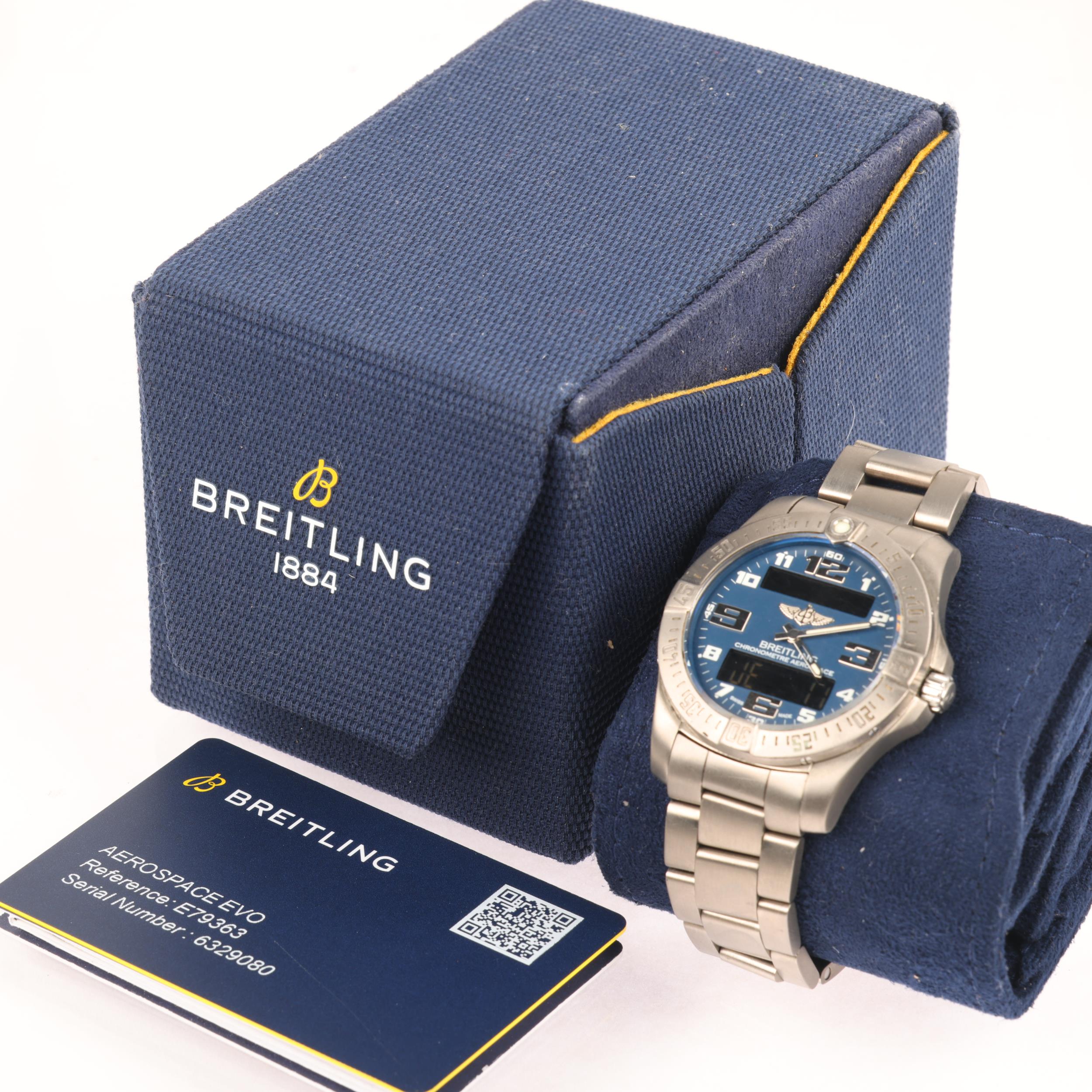BREITLING - a titanium Aerospace EVO electronic digital wristwatch, ref. E79363, blue dial with - Image 5 of 5