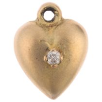 A 9ct gold diamond heart pendant/charm, 13.6mm, 1.1g No damage or repair, diamond bright and