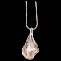 GIFA - a a Danish modernist sterling silver fold pendant necklace, on silver rope twist chain,