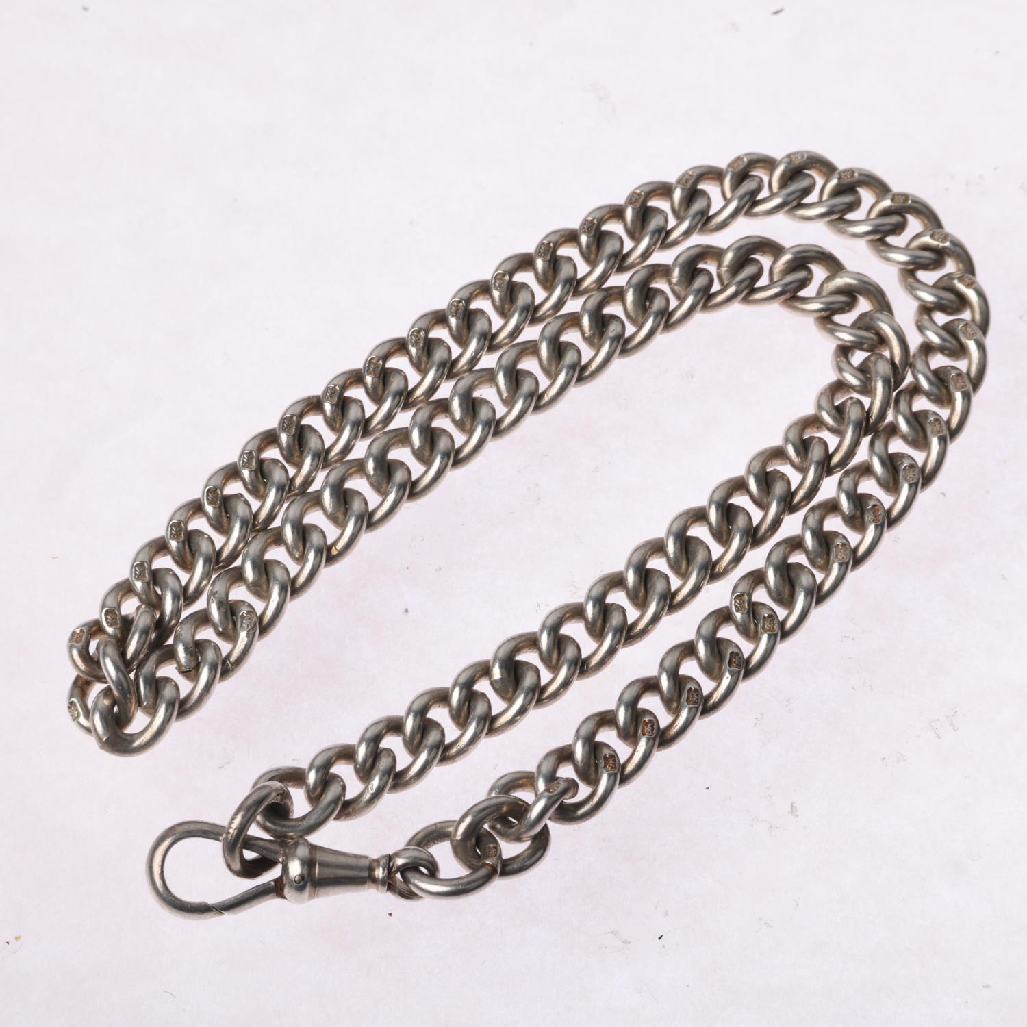 An Antique silver solid curb link chain necklace, with silver dog clip, 39cm, 51.7g No damage or - Image 2 of 3