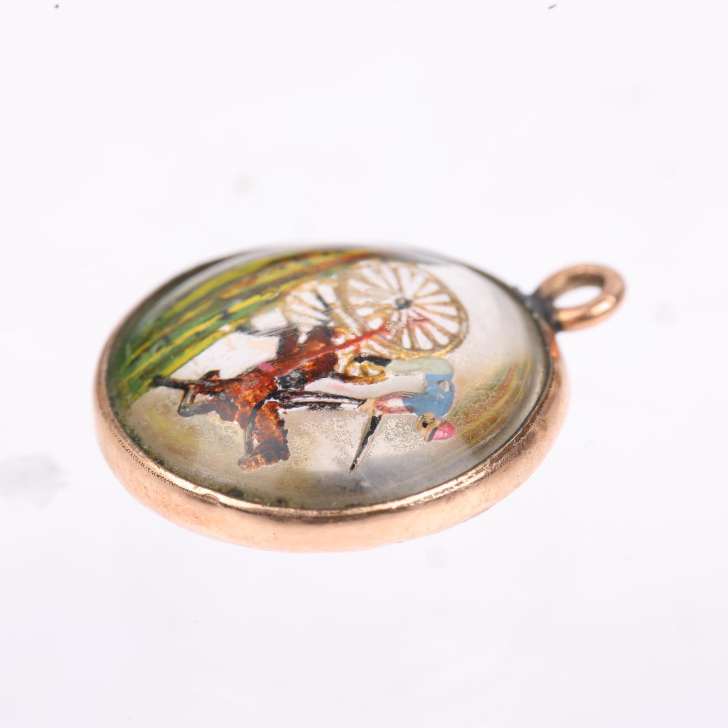 An early 20th century Essex Crystal style horse cart racing pendant, in gilt-metal frame, 16.8mm, - Image 3 of 4