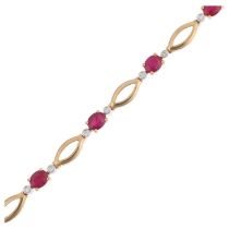 A 9ct gold ruby and diamond line bracelet, 18cm, 8.1g No damage or repair, all stones present, clasp
