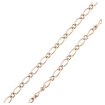 A 9ct gold figaro link chain necklace, 40cm, 7.4g No damage or repair, no broken links, clasp
