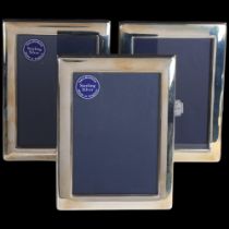 3 Elizabeth II silver-fronted rectangular photo frames, internal measurements: 12.5cm x 8.5cm,