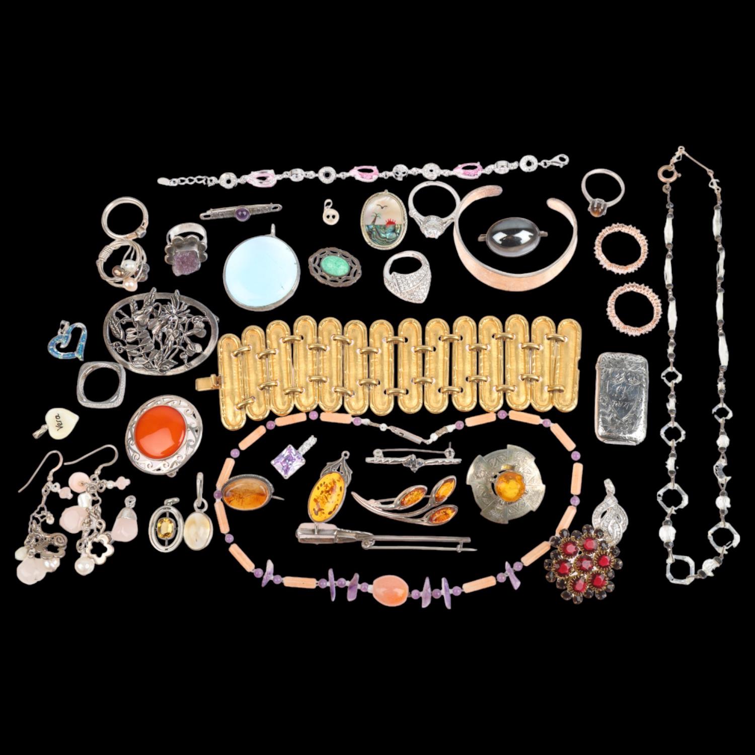 Various jewellery, including silver Vesta case, silver bangle etc Lot sold as seen unless specific