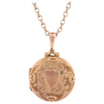 An Antique 9ct back and front photo locket pendant necklace, on 9ct gold belcher link chain, pendant