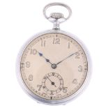 ZODIAC - an early 20th century nickel-cased open-face keyless pocket watch, silvered dial with