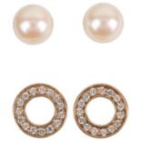 2 pairs of 8ct gold earrings, including cubic zirconia circle examples, with stud fittings, diameter