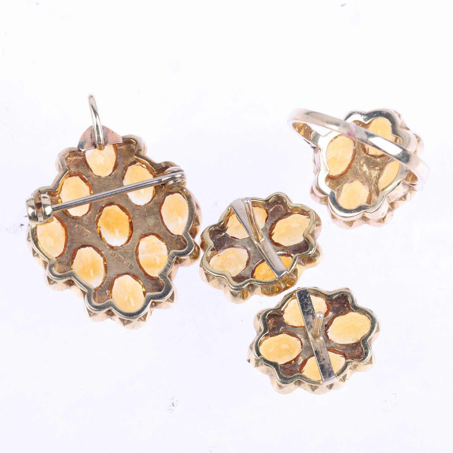 A late 20th century 9ct gold citrine and pearl chequerboard jewellery set, maker HBJ, London 1976, - Image 3 of 4