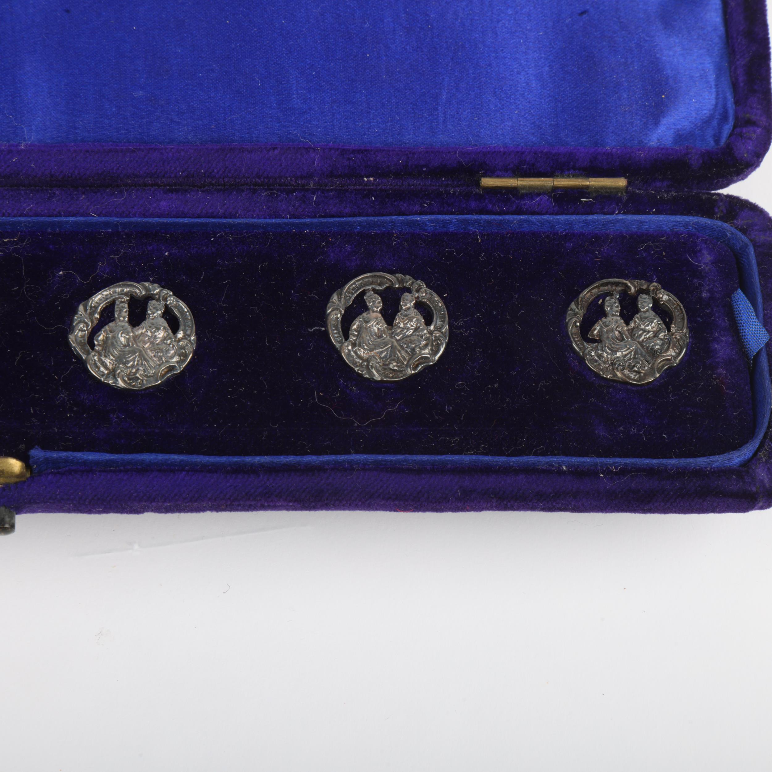 A cased set of 6 Art Nouveau buttons, registration no. 352928, apparently unmarked, 2cm No damage or - Image 2 of 3