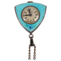 ROAMER - a Swiss sterling silver and enamel mechanical pendant fob watch, silvered dial with