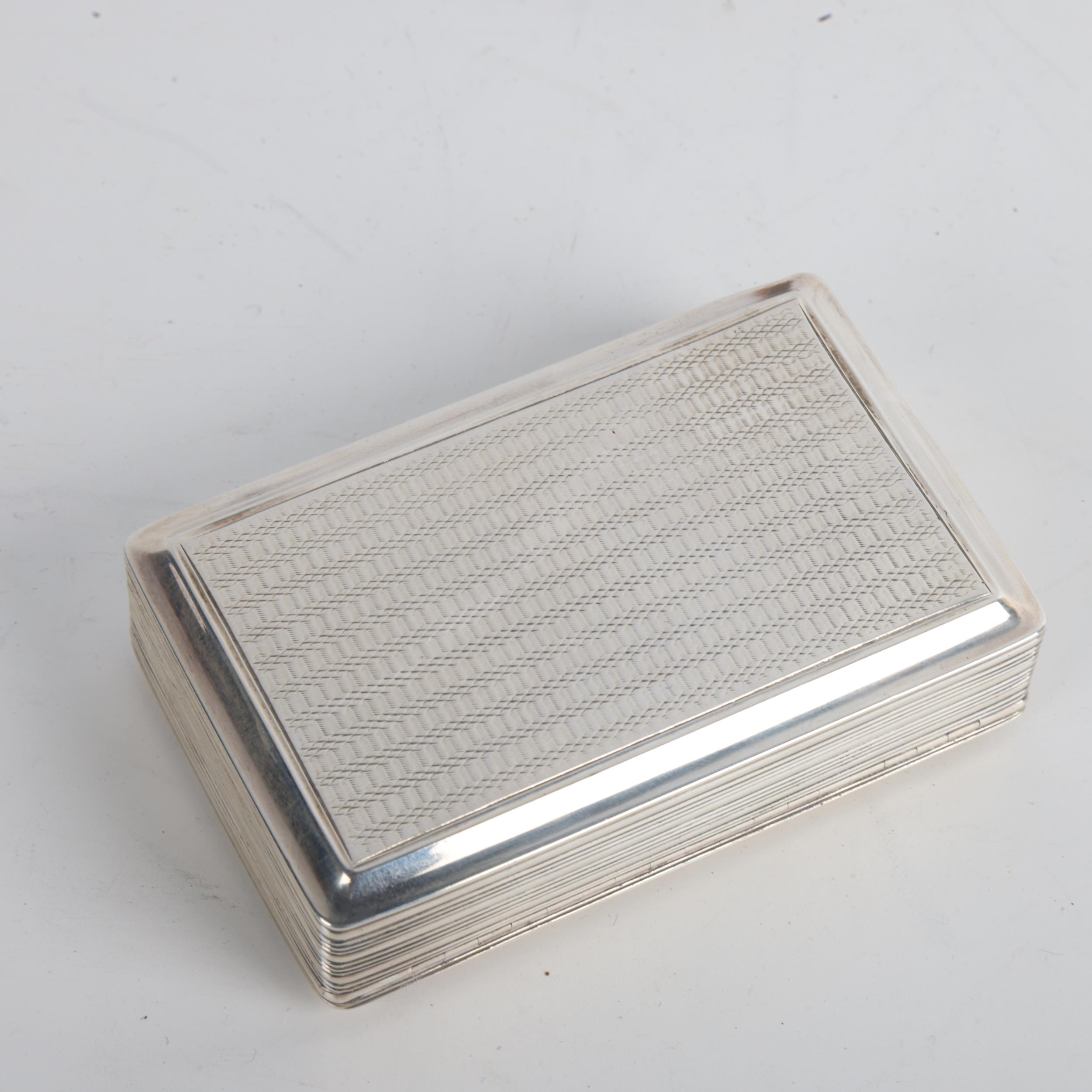 A William IV silver snuffbox, Nathaniel Mills, Birmingham 1835, rectangular form, with engine turned - Image 2 of 3