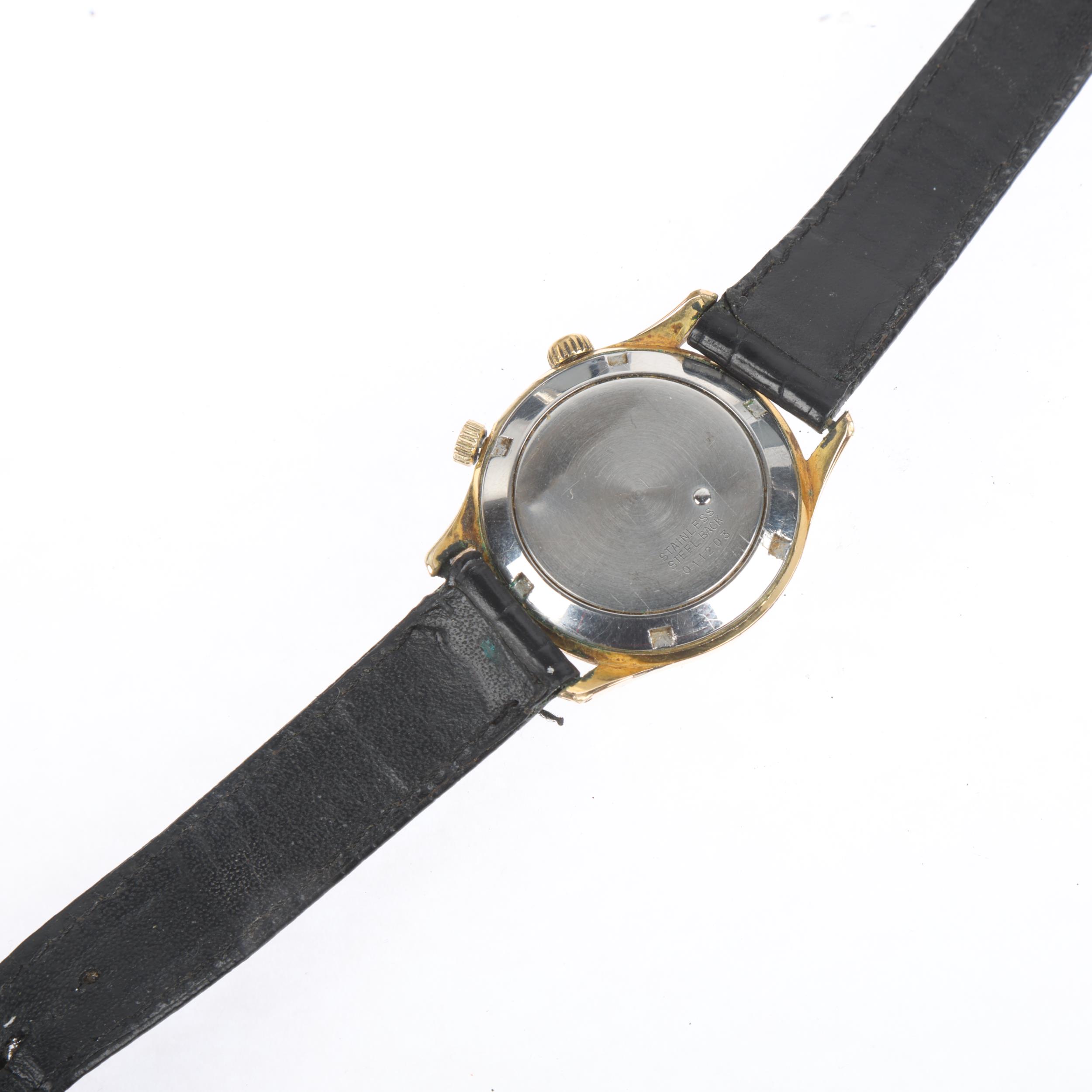 OLMA - a Vintage gold plated stainless steel Olmalarm mechanical wristwatch, silvered dial with gilt - Image 4 of 5