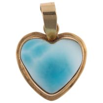 A 14ct gold larimar heart drop pendant, 23.4mm, 2.4g No damage or repair, engraved 14k