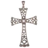 An Antique diamond cross pendant, set with rose-cut diamonds, apparently unmarked silver and gold