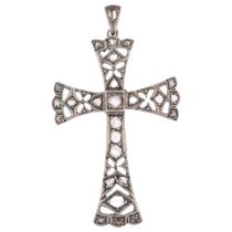 An Antique diamond cross pendant, set with rose-cut diamonds, apparently unmarked silver and gold