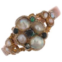 A 19th century split pearl stone set sweetheart ring, apparently unmarked closed-back settings,