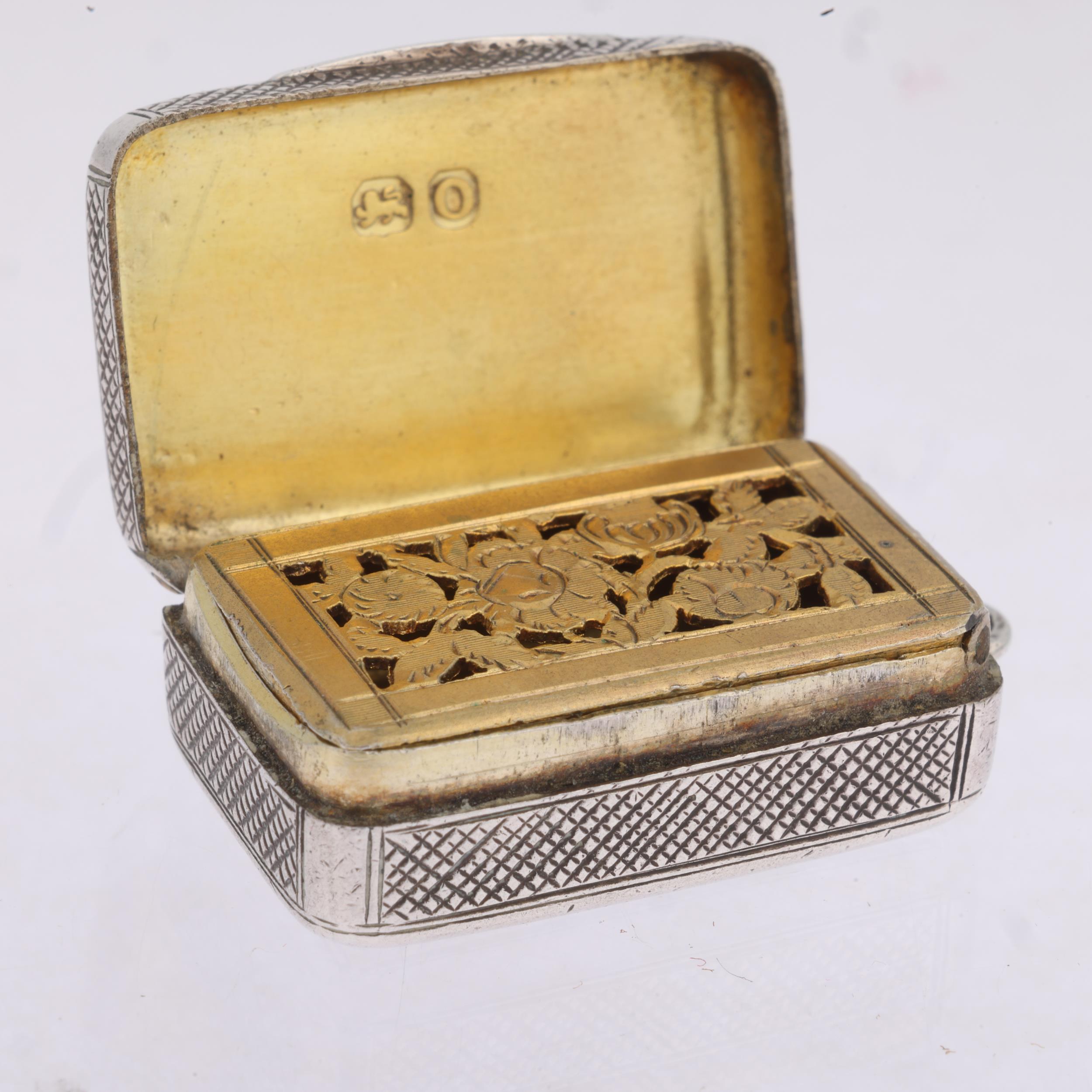 A George III silver vinaigrette, indistinct maker, London 1809, rectangular form, with allover - Image 3 of 3