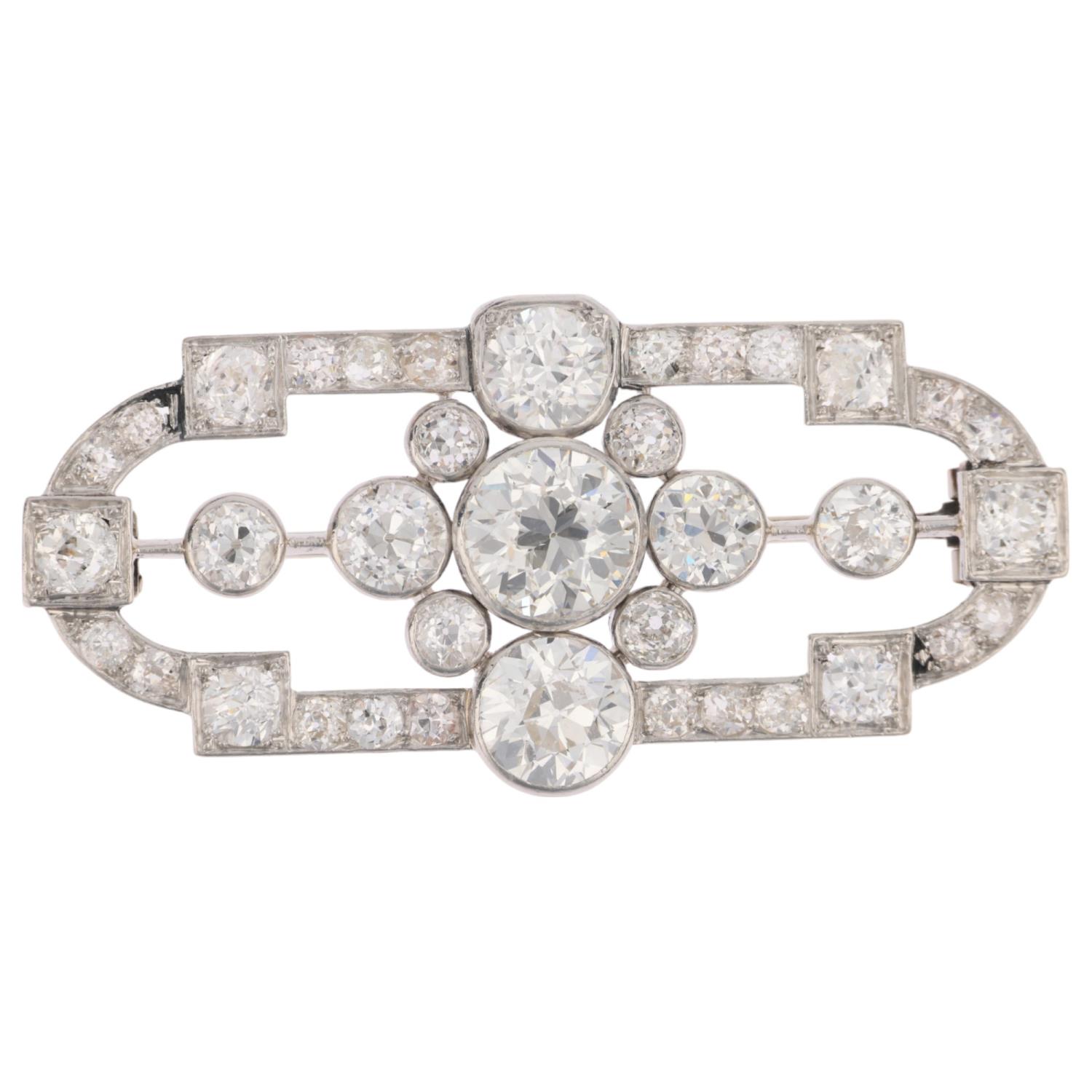 An Art Deco diamond geometric panel brooch, circa 1925, total diamond content approx 7ct,