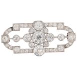 An Art Deco diamond geometric panel brooch, circa 1925, total diamond content approx 7ct,