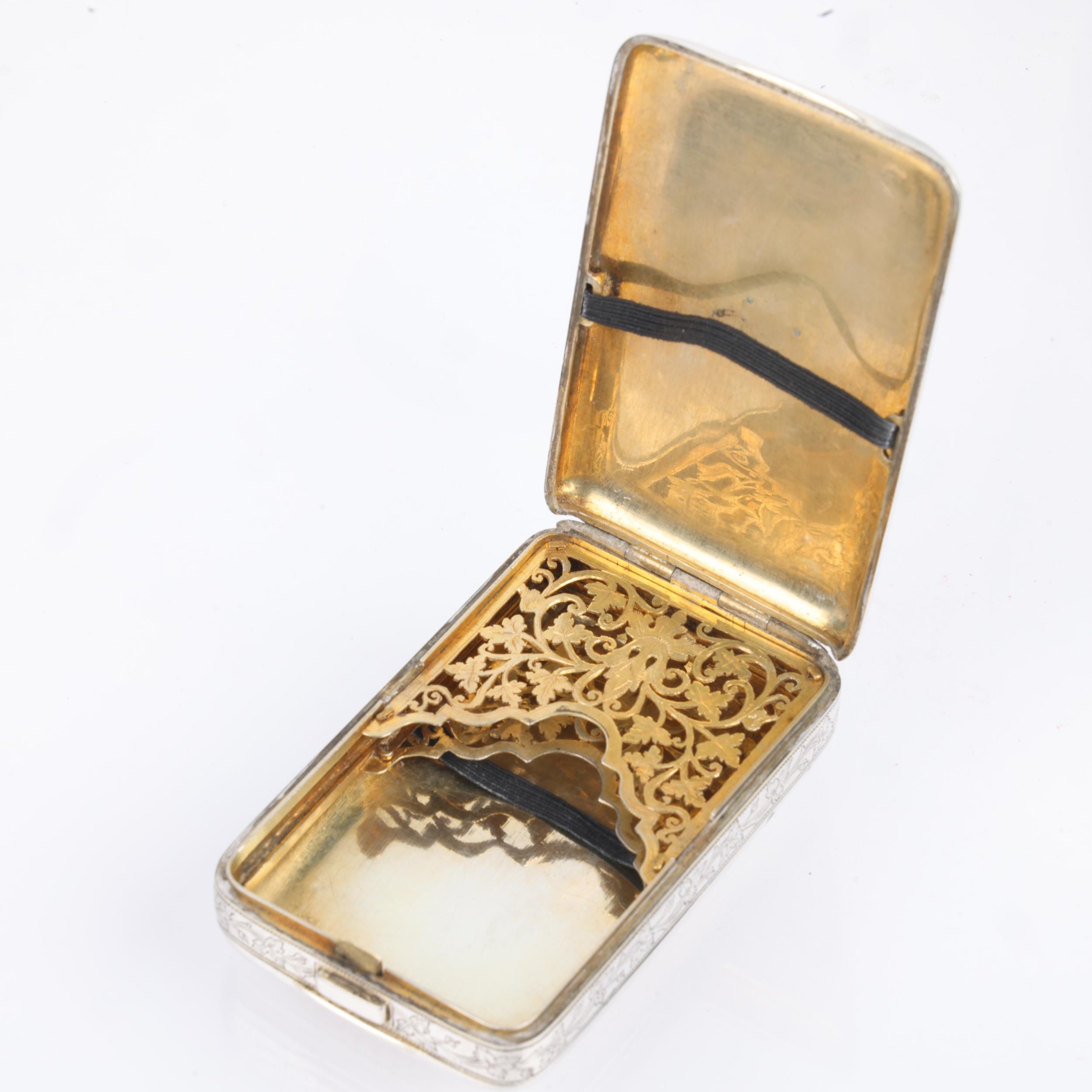 An Antique Continental silver combination visiting card/cigarette case, circa 1900, allover engraved - Image 3 of 3