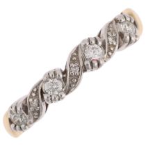 A 9ct gold diamond half hoop ring, set with modern round brilliant-cut diamonds, setting height 3.