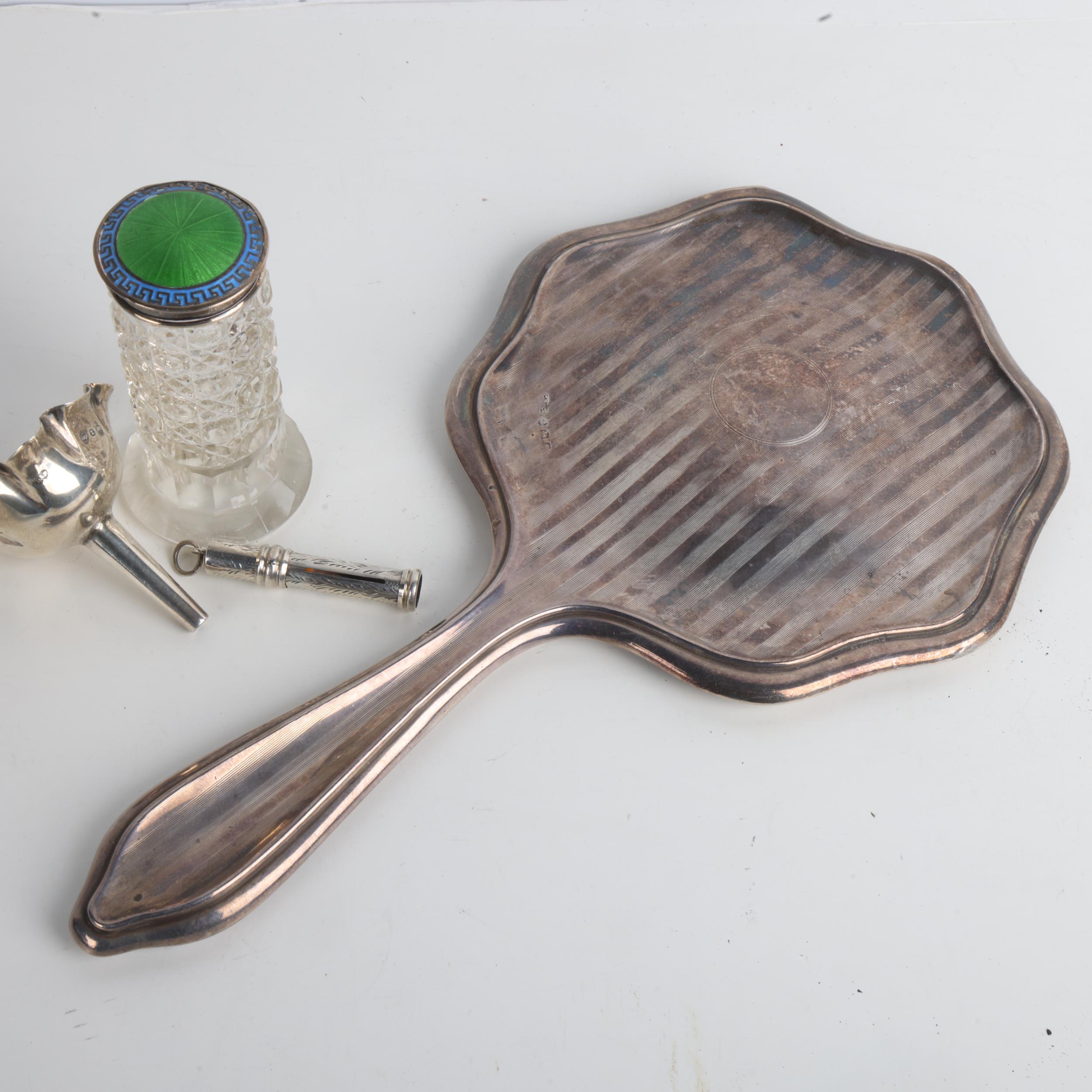 Various silver, including enamel-topped dressing table jar, hand mirror, etc Lot sold as seen unless - Image 2 of 3