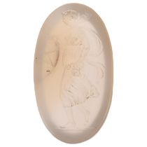 An Antique agate intaglio seal ringstone, carved depicting Classical lady holding flaming torch