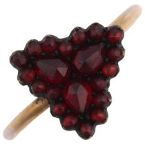 A Victorian faceted garnet cluster ring, apparently unmarked, setting height 12.4mm, size O, 2g Ring