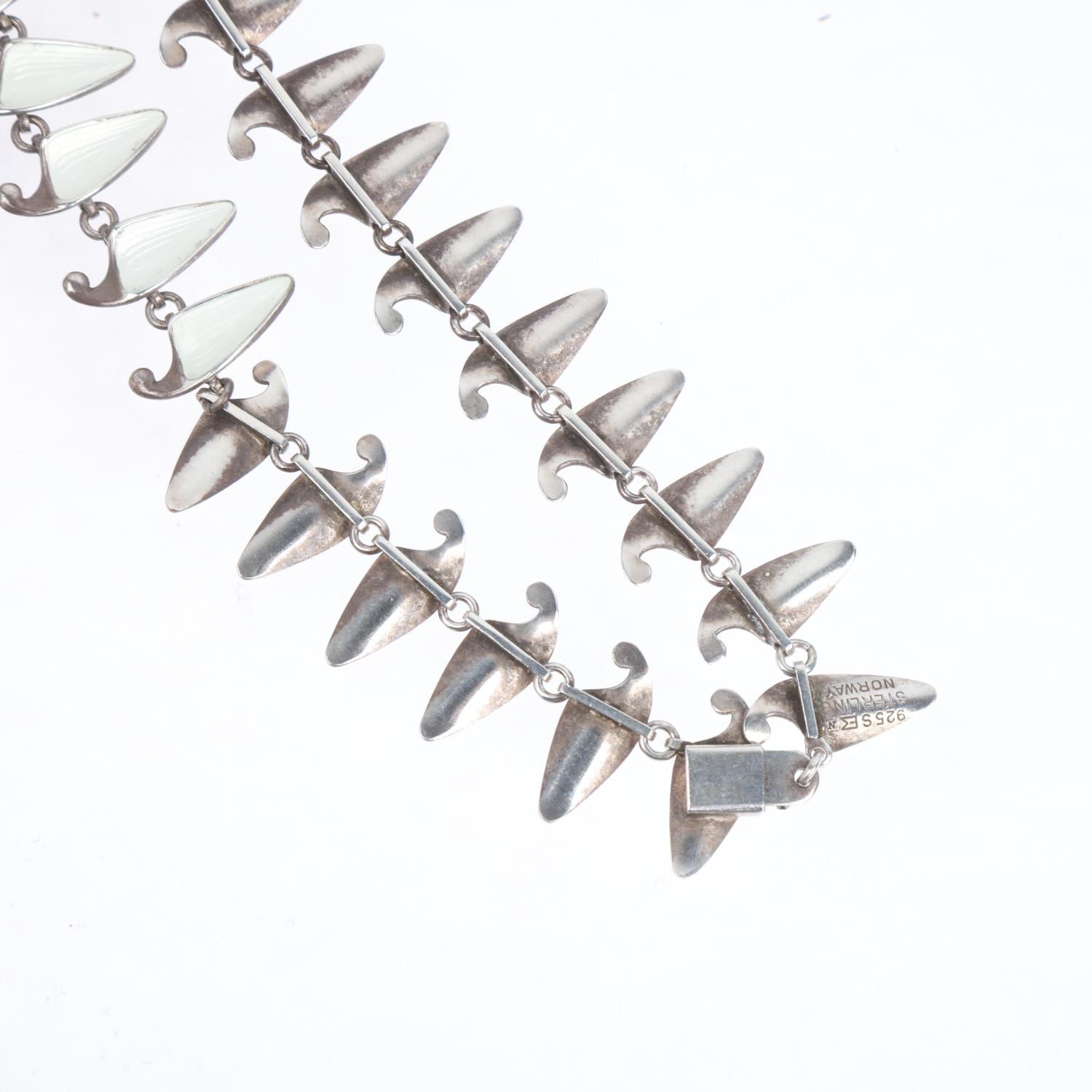 EINAR MODAHL - a Norwegian modernist sterling silver white enamel leaf panel necklace, 38.5cm, 32.5g - Image 3 of 3