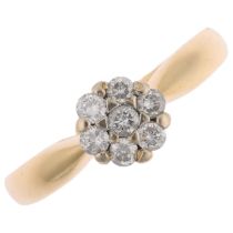 An 18ct gold diamond flowerhead cluster ring, set with modern round brilliant-cut diamonds, total