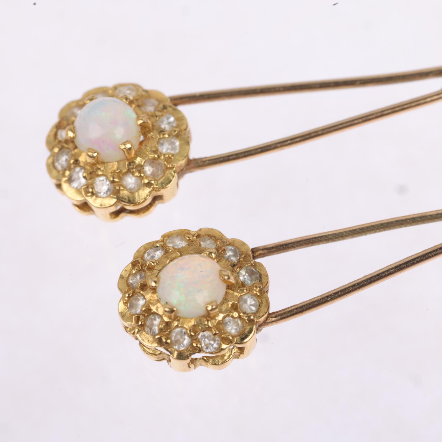 A pair of opal and diamond flowerhead cluster drop earrings, with stud fittings, apparently - Image 2 of 4