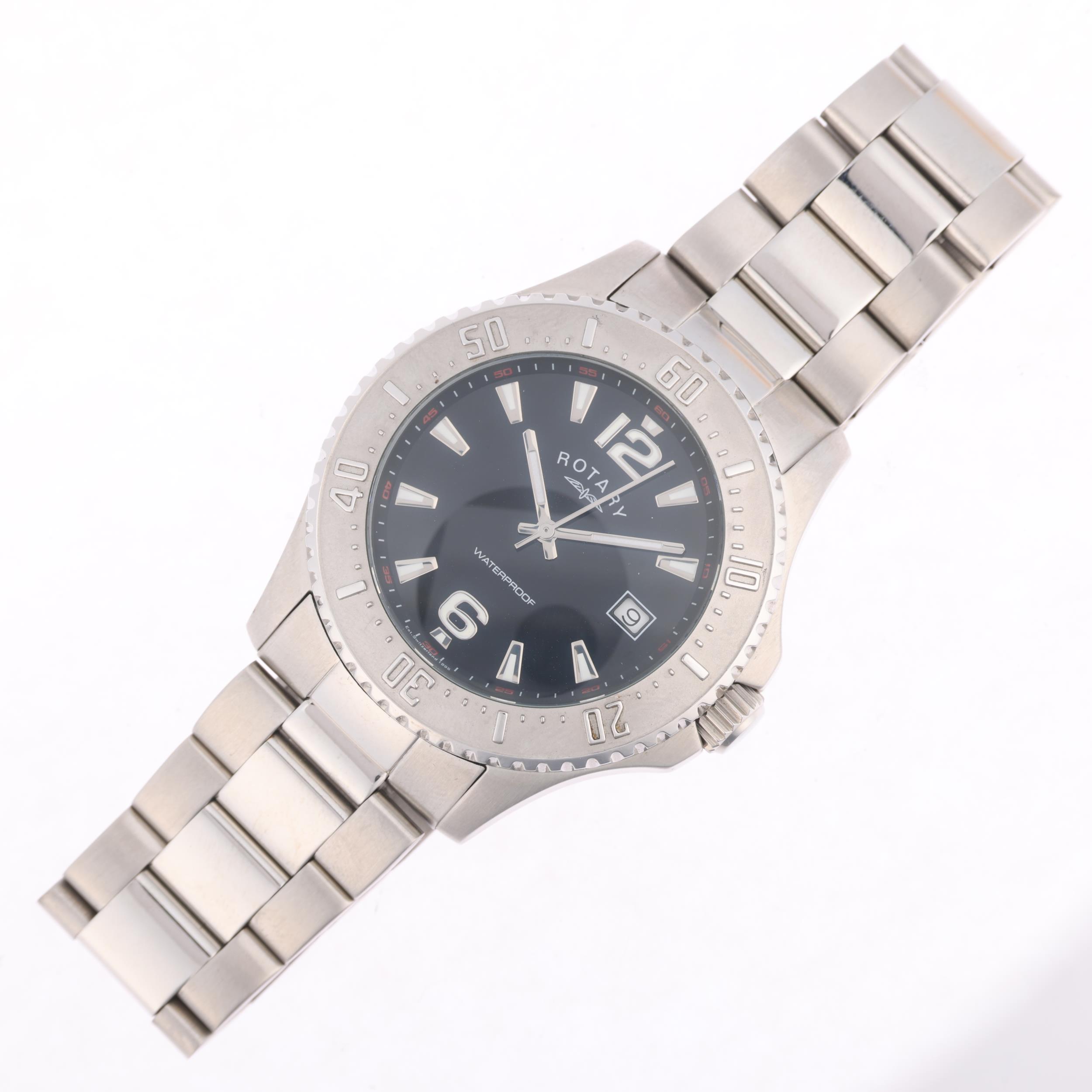 ROTARY - a stainless steel quartz calendar bracelet watch, ref. GB00025/04, black dial with luminous - Bild 2 aus 5