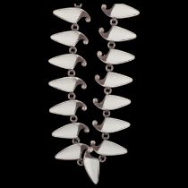 EINAR MODAHL - a Norwegian modernist sterling silver white enamel leaf panel necklace, 38.5cm, 32.5g