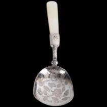 A George IV silver mother-of-pearl handled tea caddy spoon, Joseph Willmore, Birmingham 1830, with