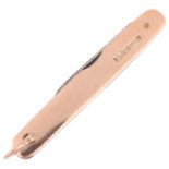 A 9ct rose gold folding penknife, Mappin & Webb, Sheffield 1920, 7cm, 15.4g gross No damage or