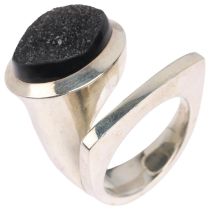 A sterling silver druzy quartz torque ring, 22.8mm, size N, 16.2g No damage or repair