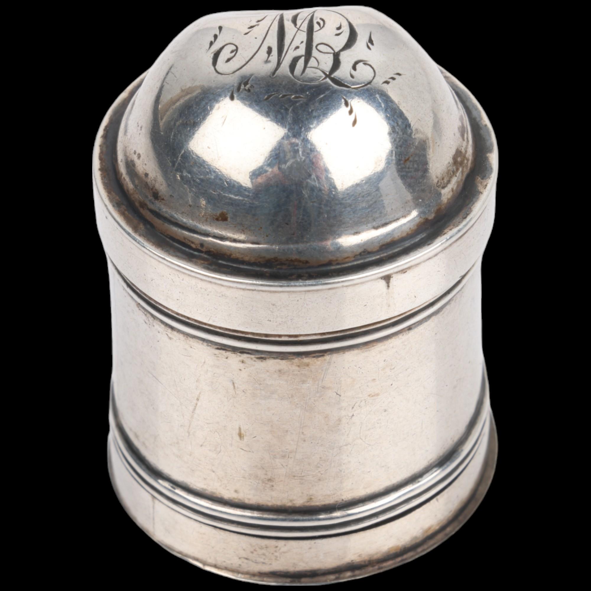 A George III silver 'Spice Tower' nutmeg grater, Samuel Pemberton, Birmingham 1792, cylindrical form