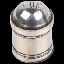 A George III silver 'Spice Tower' nutmeg grater, Samuel Pemberton, Birmingham 1792, cylindrical form