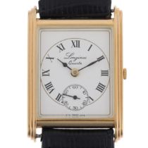 LONGINES - a 9ct gold 'Tank' quartz wristwatch, ref. 3968, white dial with Roman numeral hour
