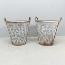 A pair of galvanised metal oyster buckets. 40x45cm.