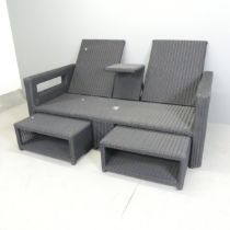 ALEXANDER ROSE A Monte Carlo synthetic rattan two-seater lover's recliner, with two sets of cushions