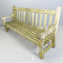 A weathered teak slatted garden bench, in the manner of Lister. 201x98x65cm. lacking maker's